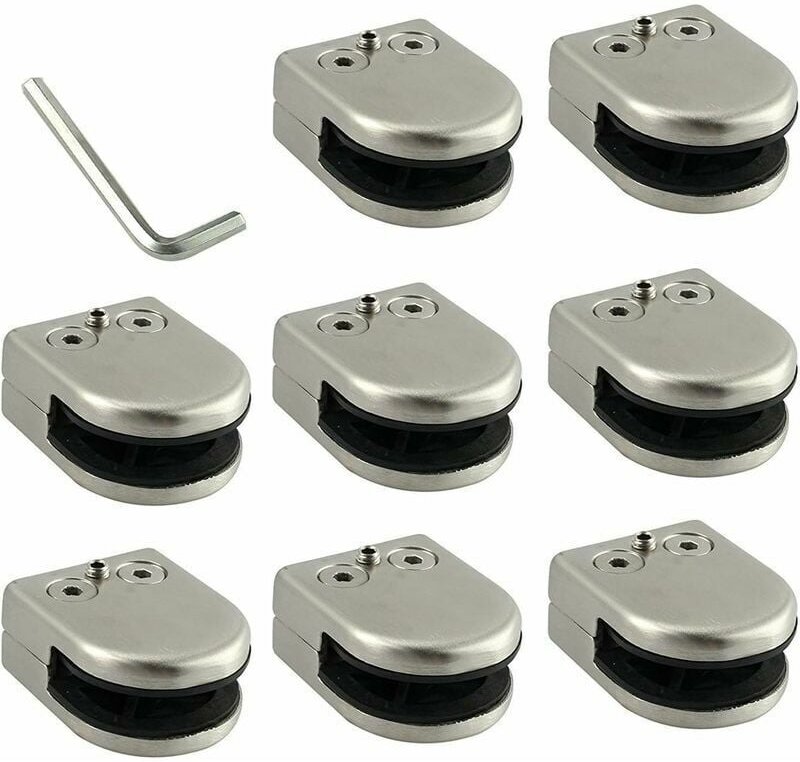 Glasklemme, 8 Stück, 6–8 mm, Edelstahl 304, Glasclip-Klemmenhalterung, flache Rückseite, Chrom-Finish für Balustrade