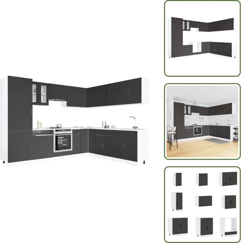 VidaXL 14-tlg. Küchenschrank-Set Porto Schwarz Holzwerkstoff