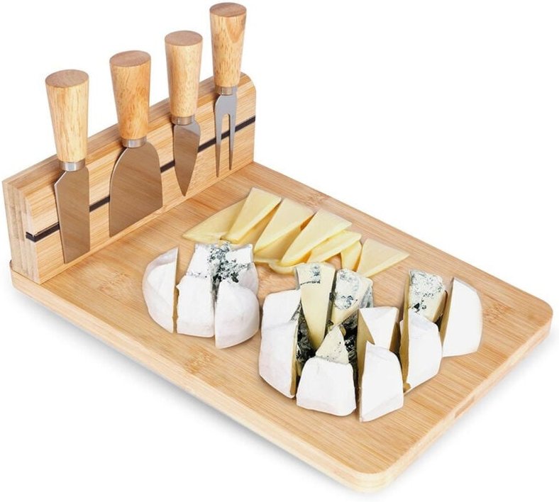 Käsebrett für Käse, Aufschnitt, Snacks, Vorspeisen + Messer-Geschenkset