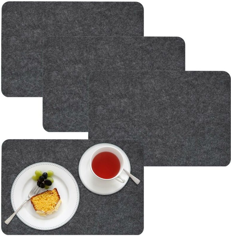 Dunedesign - 4 Extra-Dicke Filz Tischsets 43x30x0,5cm Edle Platzsets Platzdeckchen Tisch-Unterlage Filzunterlage Grau
