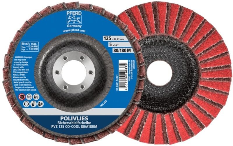 Pferd - POLIVLIES-Fächerscheibe pvz Keramik ø 115 mm Bohrung 22,23 mm CO-COOL120/A240F für Feinschliff