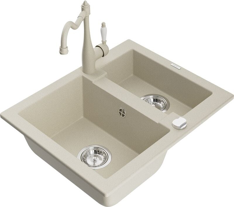 Carlos 1,5-Becken-Granitspüle mit Mischbatterie Carla, Beige - 6518-69-670700-69 - Mexen