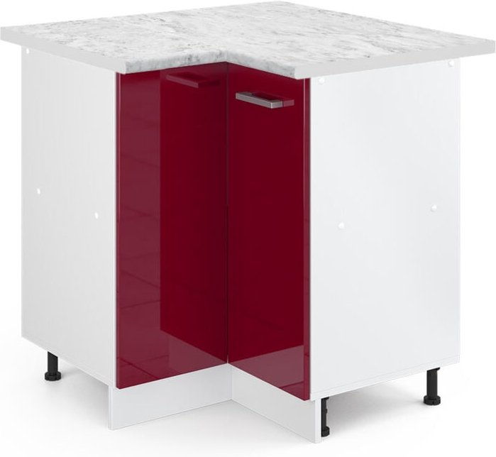 Eckunterschrank R-Line, Bordeaux Hochglanz, 75.6 cm, AP Marmor, Vicco