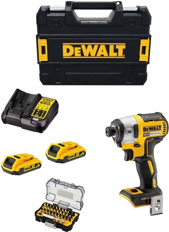 Schlagschrauber Dewalt DCF887D2T (2 x 2,0 Ah + DCB107 + tstak ii) + Set mit 32 Schrauber bits Impact Torsion