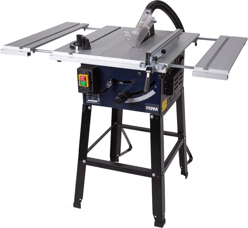 Ferm - Tischkreissäge 250mm - 1800 Watt - Ausziehbare Aluminium Arbeitstisch - Vakuum-Adapter - Winkelanschlag und Paral...