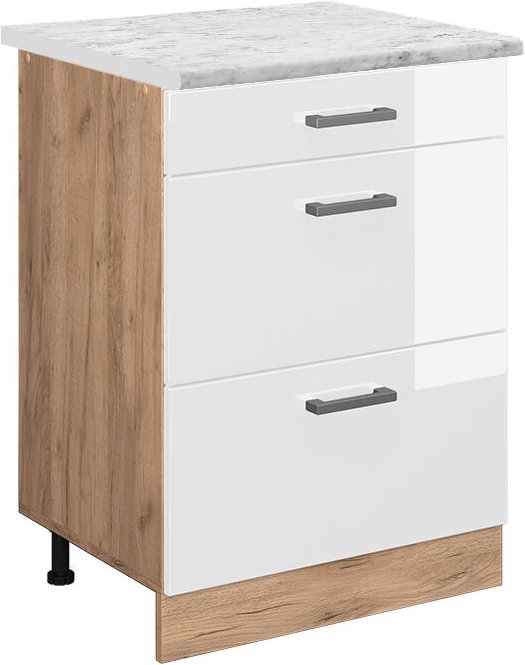 Vicco - Küchenunterschrank R-Line, Weiß Hochglanz, 60 cm ap Marmor