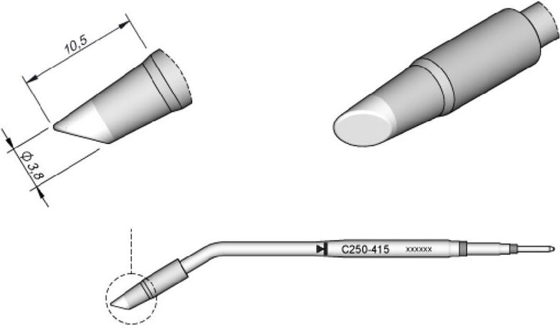 Thumbnail - JBC - Lötspitze Serie C250, Rundform, C250415/Ø 3,8 mm, abgeschrägt