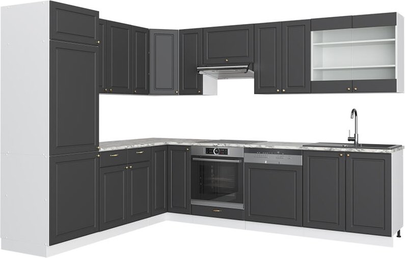 Vicco - Eckküche Fame-Line, Anthrazit-Gold/Weiß, 227 x 287 cm , ap Marmor