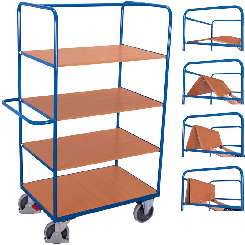 VARIOfit Hoher Etagenwagen, Wände offen mit 4 klappbaren Ladeflächen 1175x800mm