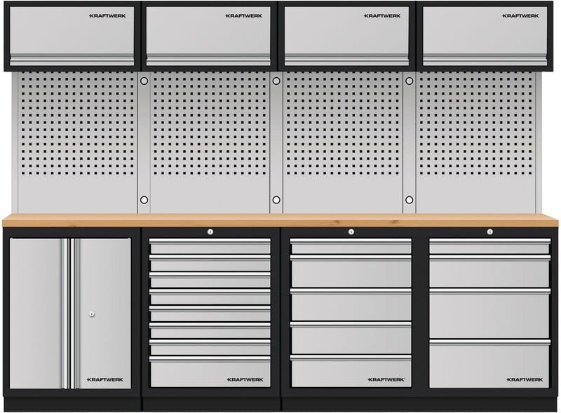 Kraftwerk - mobilio 4er Kompakt-Kombi mit Lochwand, Buche Multiplex