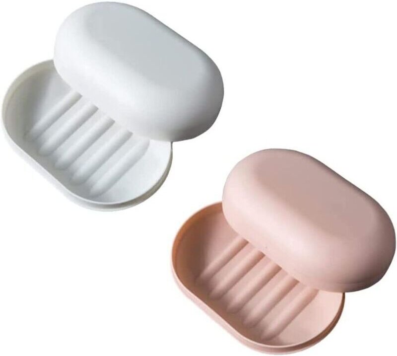 Ymyny - 2 Stück (Rosa + Weiß) Seifenschale mit Deckel Reiseseifenschale Reiseseifenschale wasserdichte Seifenschale Behä...