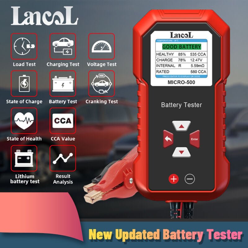 Ej.Life Universal-Batterietester für 12 V – kompatibel mit Blei-Säure/Lithium – Farb-LCD-Display – 8 Sprachen enthalten
