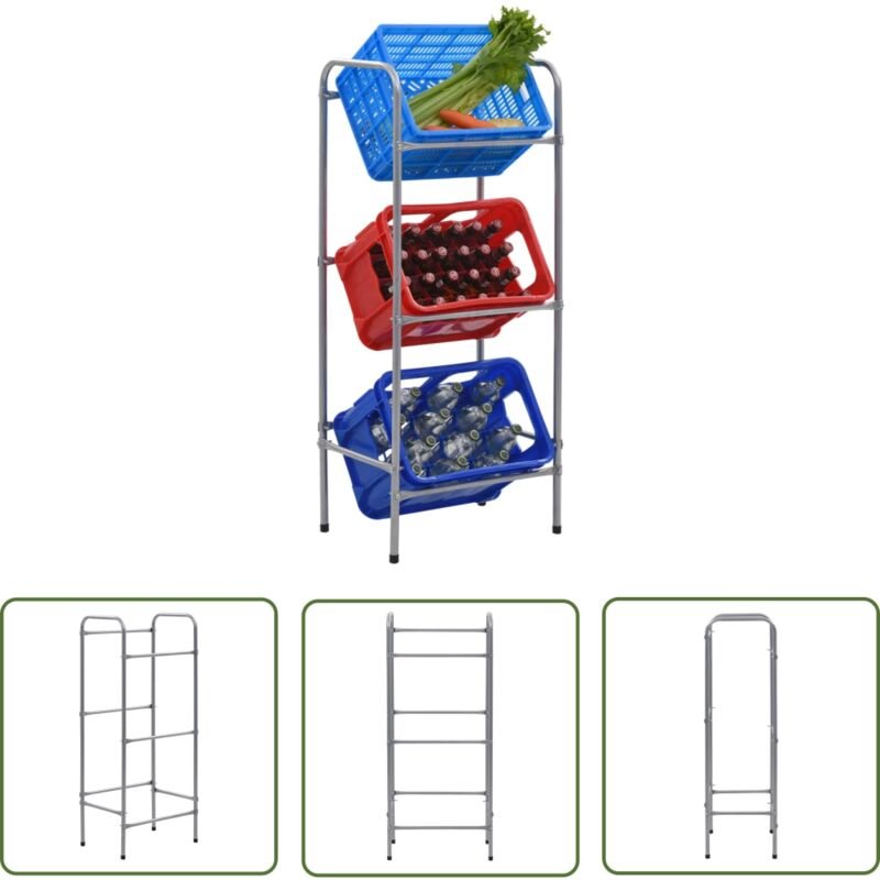 Kistenregal für 3 Kisten Silbern 50x33x116 cm Stahl - Lagerregal - Kistenregal - Metallregal - Stahlagerregal - Industri...