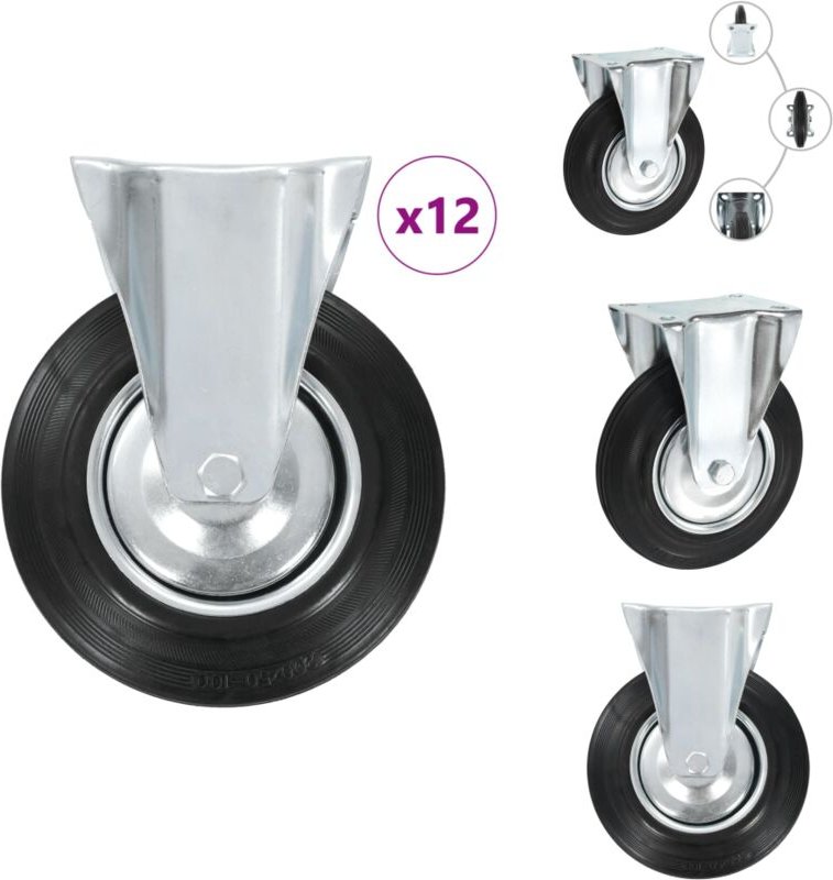 12 Stk. Bockrollen 200 mm - Bockrollen - Transportrollen - Lagerwagenrollen - Industrierollen - Rollensatz