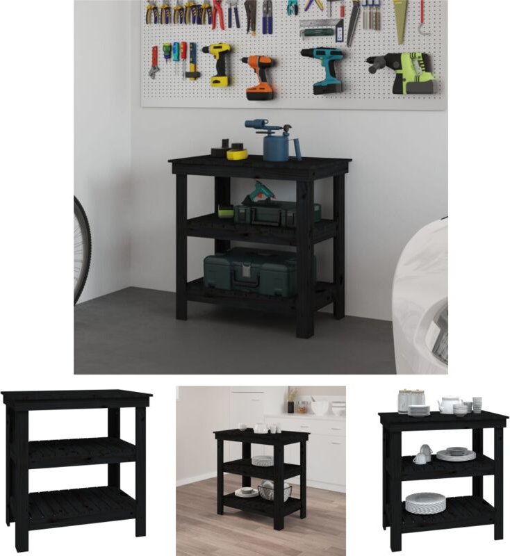 The Living Store Werkbank Schwarz 78,5x50x80 cm Massivholz Kiefer - Werkbänke - Schwarz