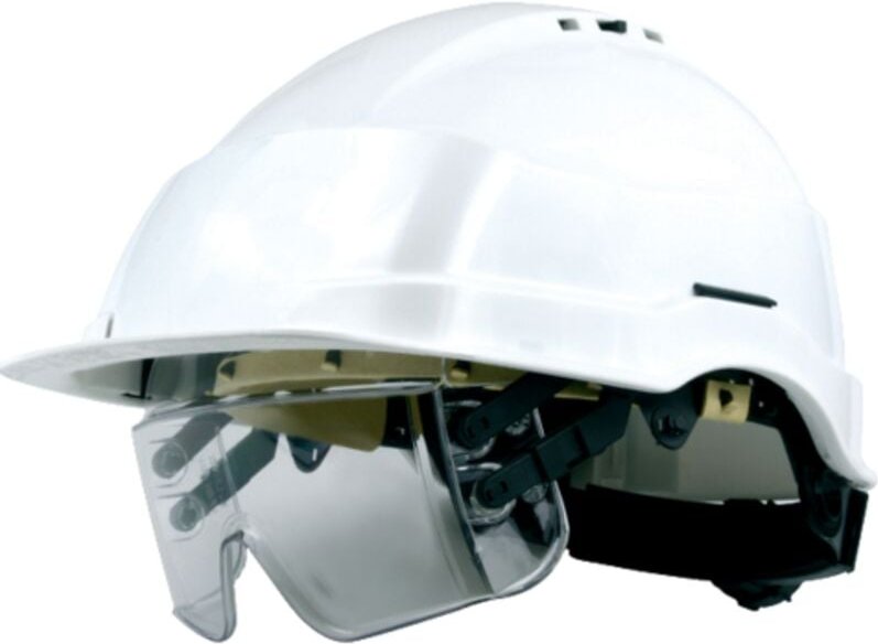 Singer Safety - Weißer Helm mit unter dem Visier integrierter Brille-Maske singer - CASIRISBL2