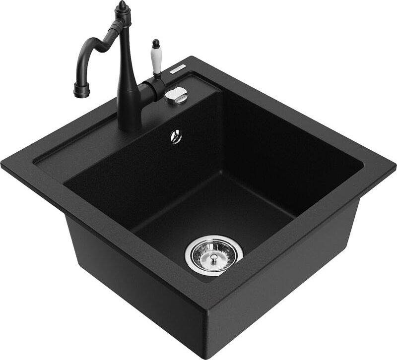 Vito 1-Becken-Granit-Spüle mit Mischbatterie Carla, Schwarz - 6503-77-670700-70 - Mexen
