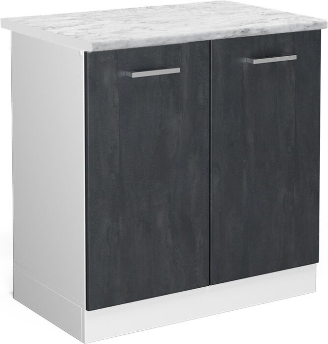 Vicco - Stehender Küchenschrank R-Line, Schwarz Beton, 80 cm ap Marmor