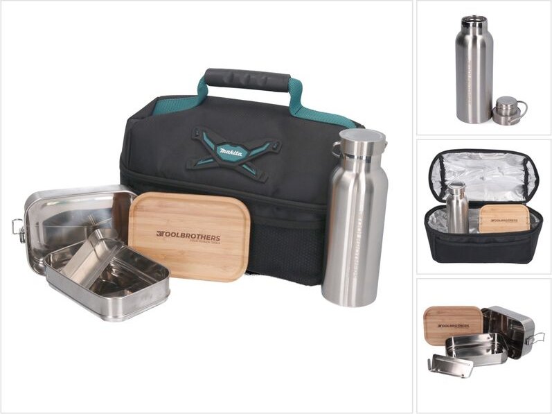 Toolbrothers Lunchpaket mit Makita Isoliertasche + Toolbrothers Fan Edelstahl Brotdose mit 2 Etagen und Bambus Decke 134...