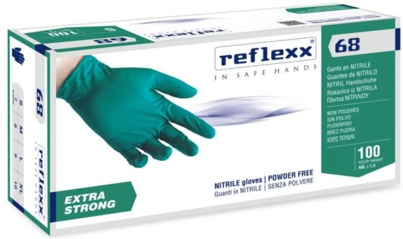 Thumbnail - R68 Nitrilhandschuhe ohne Puder, 100 % latexfrei, 6,6 g, Kat.3, 100 Stück, l - Reflexx