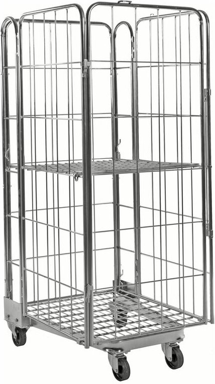 Kongamek Rollcontainer verzinkt 800x730x1910mm stapelbar mit Gitterboden und 4 Gitterwänden ohne Bremse