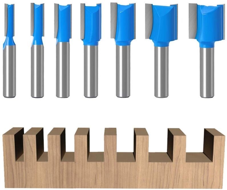 7-teiliger Holzbearbeitungs-Fräser mit 8-mm-Schaft-Set, gerader Fräser, Doppelkanten-Schlitzfräser, Kopierfräser, für di...