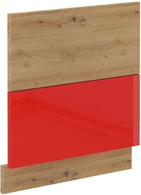 Küchen Preisbombe - Frontblende für integrierten Geschirrspüler 60 cm Eiche Artisan + Rot Hochglanz