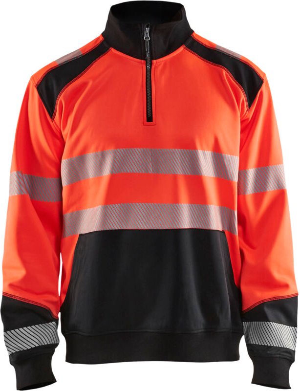 Arbeits-Sweatshirt mit Lkw-Kragen, Hochsichtbarkeit 3556 – Neonrot/Schwarz S