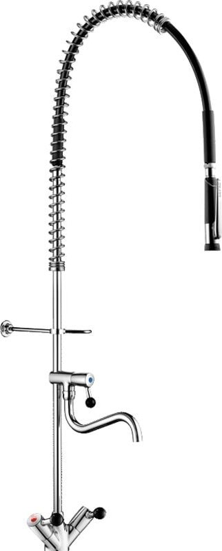 Vorspüleinrichtung mit Mischbatterie mit Zapfhahn mit Auslauf