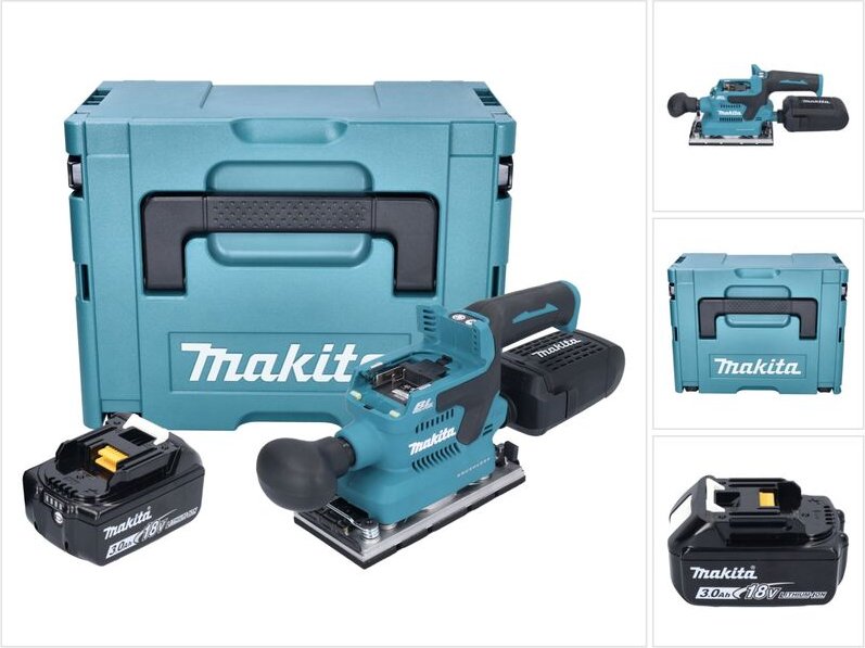 Makita DBO 382 F1J Akku Schwingschleifer 18 V 93 x 185 mm Brushless + 1x Akku 3,0 Ah + Makpac - ohne Ladegerät