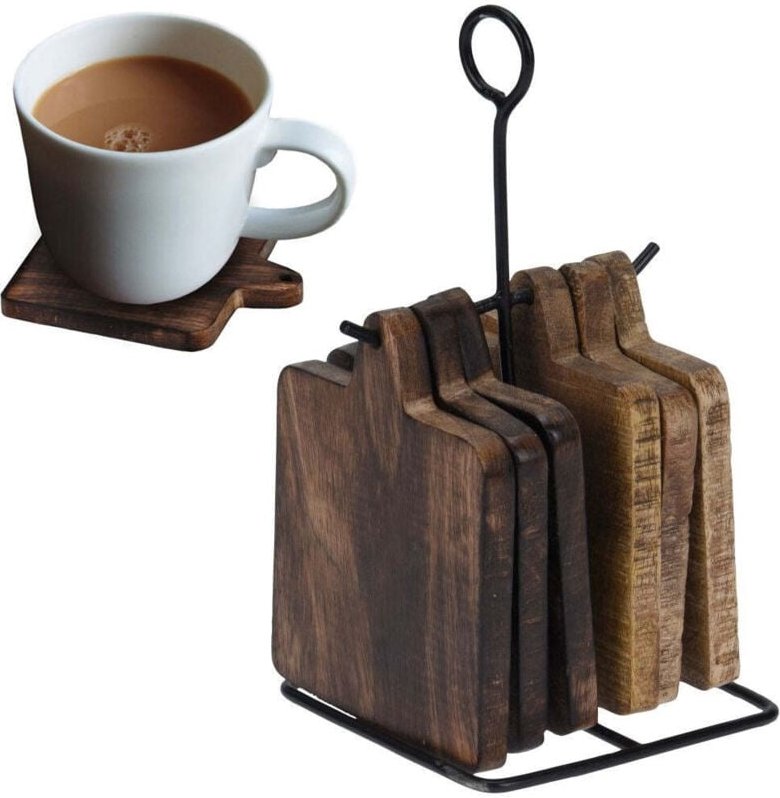 Untersetzer aus Holz mit Metallständer, 6 Stück