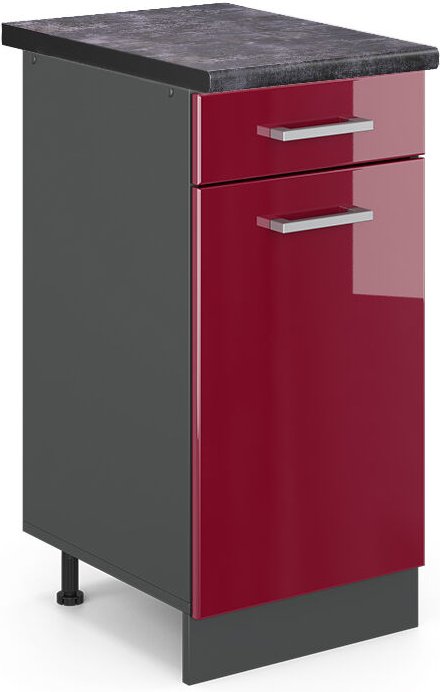 Thumbnail - Vicco - Küchenunterschrank R-Line, Bordeaux Hochglanz, 40 cm , ap Anthrazit