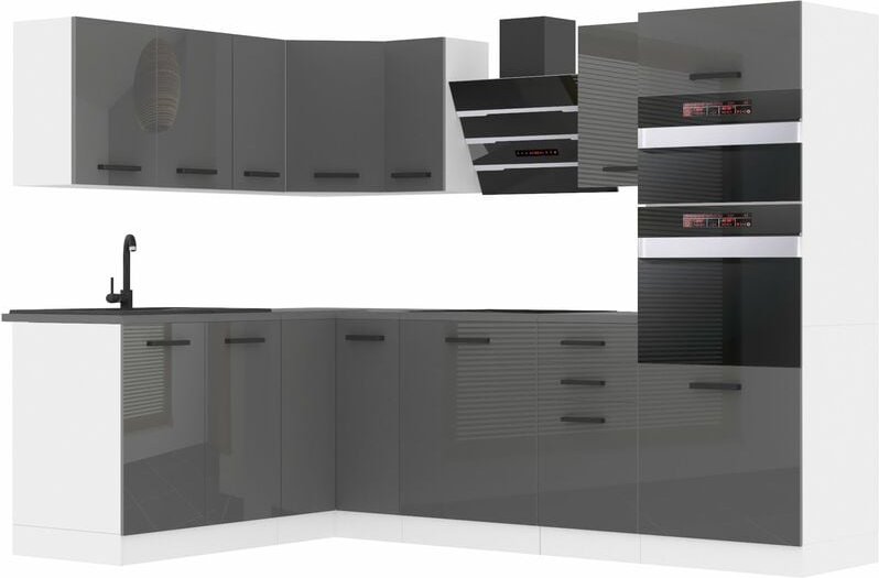 Küchenzeile Küchenblock Küche L-Form Melanie Küchenmöbel mit Griffe, Einbauküche ohne Elektrogeräten mit Hängeschränke u...