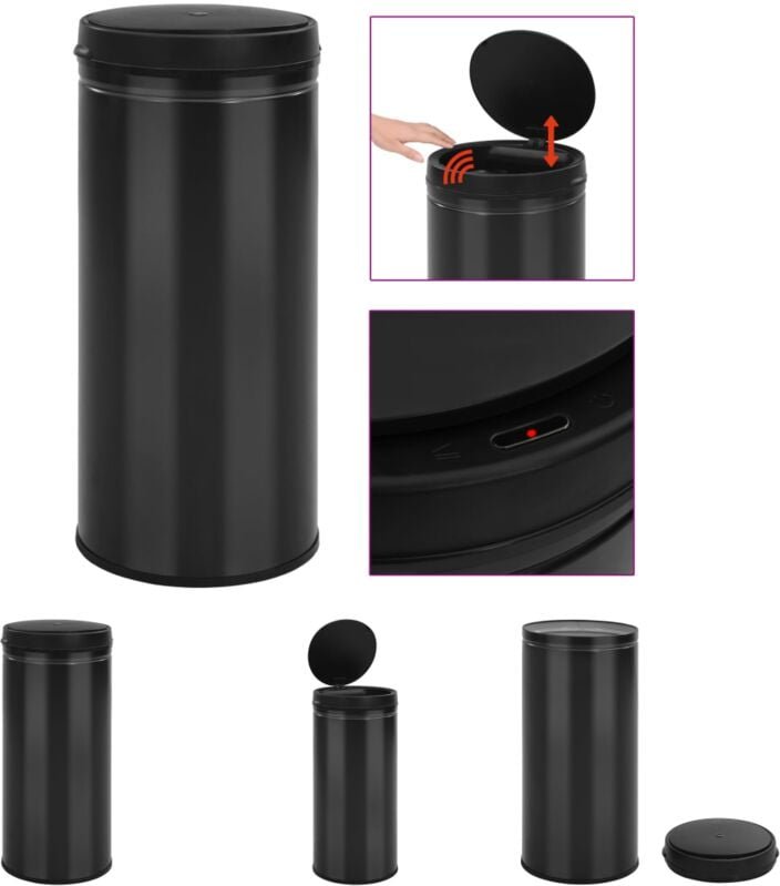The Living Store - Automatischer Sensor-Mülleimer 80 l Kohlenstoffstahl Schwarz - Mülltonnen & Abfalleimer - Schwarz