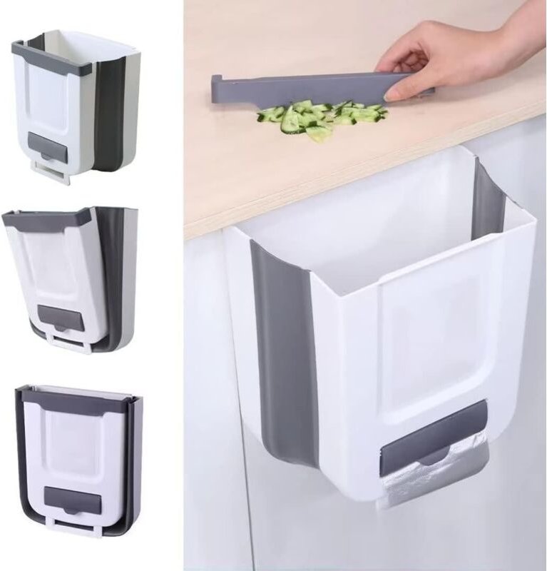 Jalleria - Faltbarer hängender Mülleimer mit Deckel für Küche und Camping, faltbarer Küchenmülleimer, Küchenabfalleimer ...