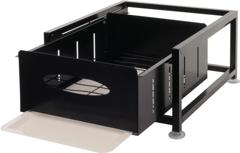 Schrankschublade HHG 436 mit Tablett, Küchen-/Geschirrablage Schrankauszug ausziehbar, Metall 19x34x42cm schwarz