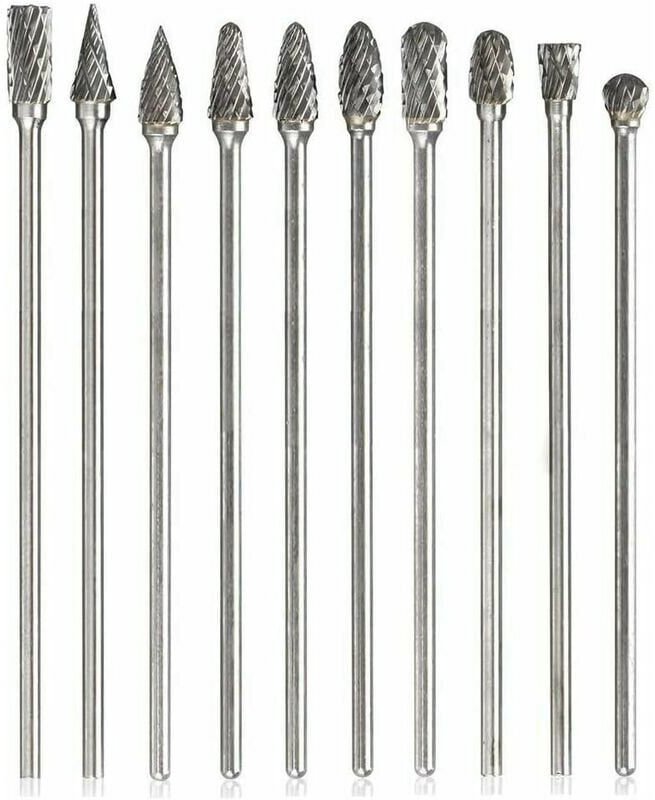 10 Stück Wolframkarbid-Rotationsfräser, einzelner Doppelschnitt-Rotationsfräser mit 3-mm-Schaftfeilen, Raspel-Spiralbohr...