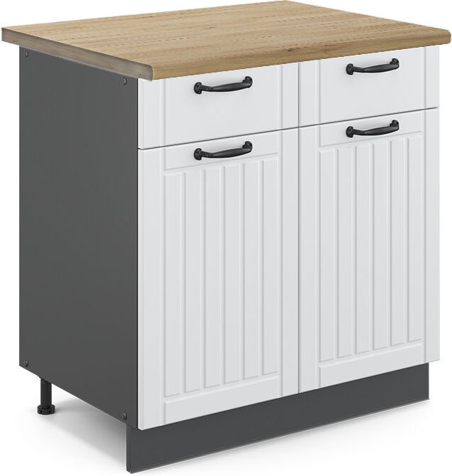 Küchenunterschrank Fame-Line, Weiß Landhaus, 80 cm , AP Eiche, Vicco