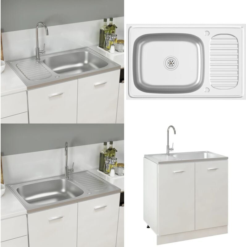 Spüle mit Abtropffläche Set Silbern 800x500x155 mm Edelstahl - Küchenspüle - Küchenspülen - Home & Living