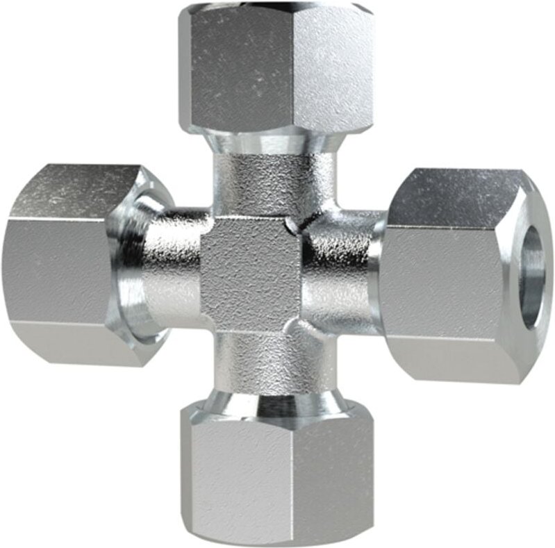 Kreuz-Verschraubung, Rohr-AØ14mm, Stahl verz. - Riegler