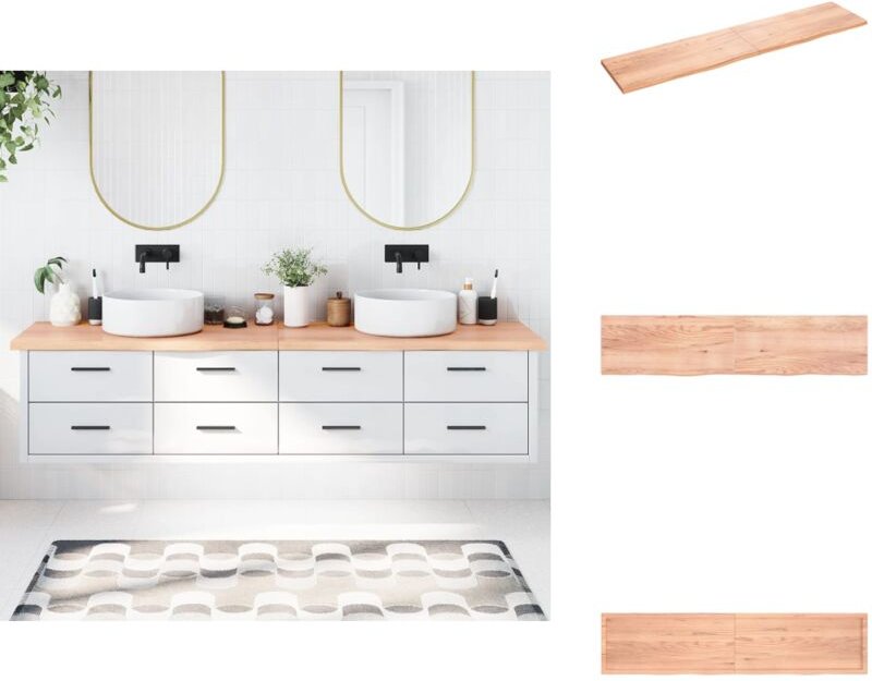 Waschtischplatte Hellbraun 220x50x(2-4) cm Massivholz Behandelt - Holz Waschttisch Platte - Eiche - Massivholz Arbeitsfl...