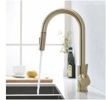 Küchenarmatur aus gebürstetem Gold mit ausziehbarer Brause, 360° schwenkbarer Küchenhahn, Küchenmischbatterie, Einhebel-...