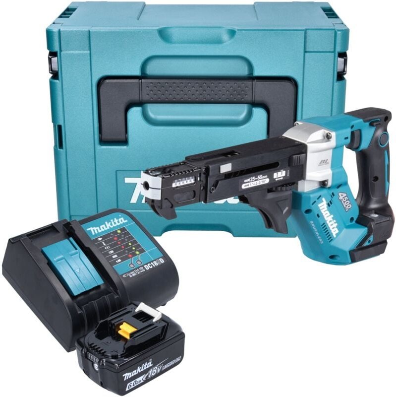 Dfr 552 SG1J Akku Magazinschrauber 18 v 25 - 55 mm Brushless + 1x Akku 6,0 Ah + Ladegerät + Makpac - Makita