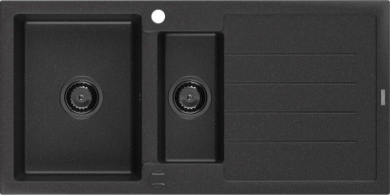 Andres 1,5-Becken-Granitspüle mit Abtropffläche 1000 x 500 mm Schwarz/Silbermetallic Siphon Sc - Mexen