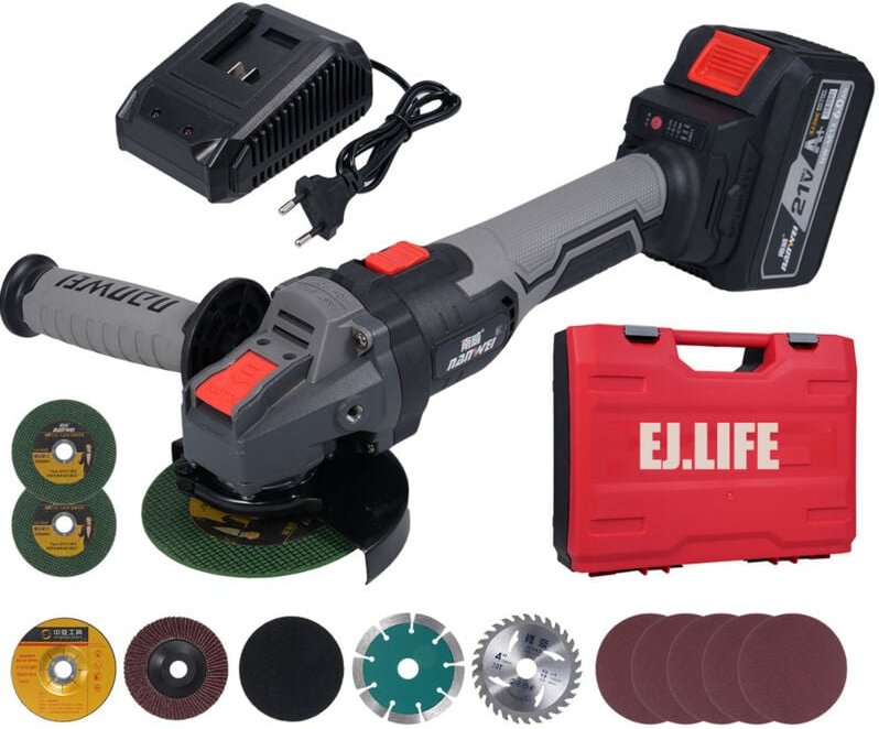 21 v bürstenloser Akku-Winkelschleifer mit 6,0 Ah Akku und Ladegerät, 3-fach verstellbarer Zusatzgriff, Trenn- und Schle...
