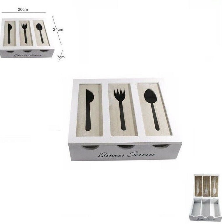 Trade Shop Traesio - Trade Shop - Besteckhalter aus Holz mit 3 Fächern, Shabby Chic, Geschirr, Heimdekoration -