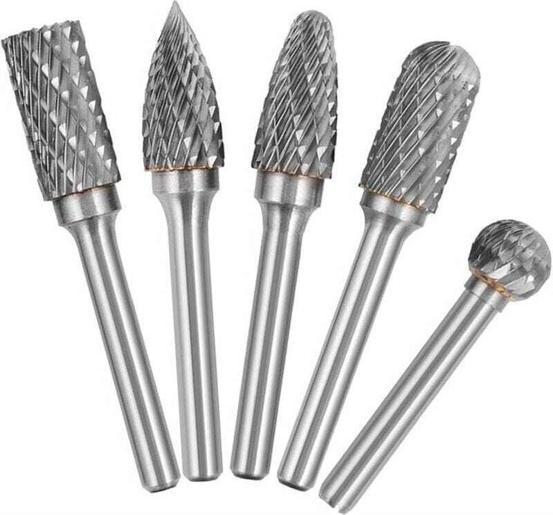 Thumbnail - CHOYCLIT 5-teiliges Frässtift-Set aus Wolframkarbid mit 6 mm Schaft und 10 mm Kopf, Doppelschnitt, für Holzbearbeitung, ...