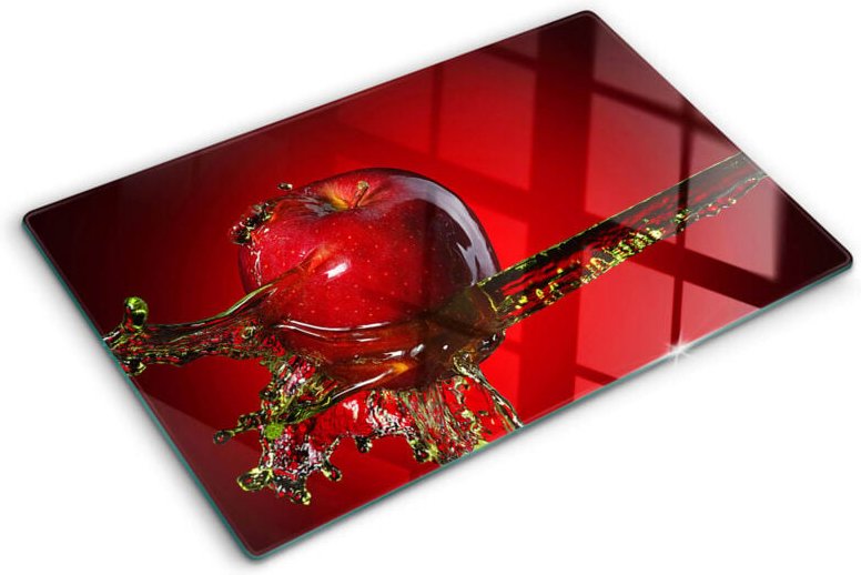 Tulup - Glasschneideplatten - Schneidebrett aus Glas - Herdabdeckplatten - Gehärtetes Glas – 80x52 cm - Apfel und Wasser