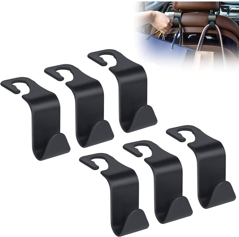 Memkey - 6er-Pack Autositzhaken, für die Kopfstütze des Rücksitzes im Auto, multifunktional und robust (schwarz)