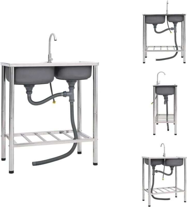 Küchenspülen & Spülbecken - Living Camping-Spüle mit Doppelbecken und Wasserhahn Edelstahl - Silber